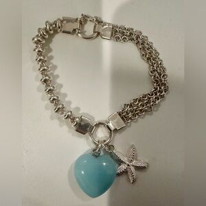 Silver Heart and Starfish Charm Bracelet